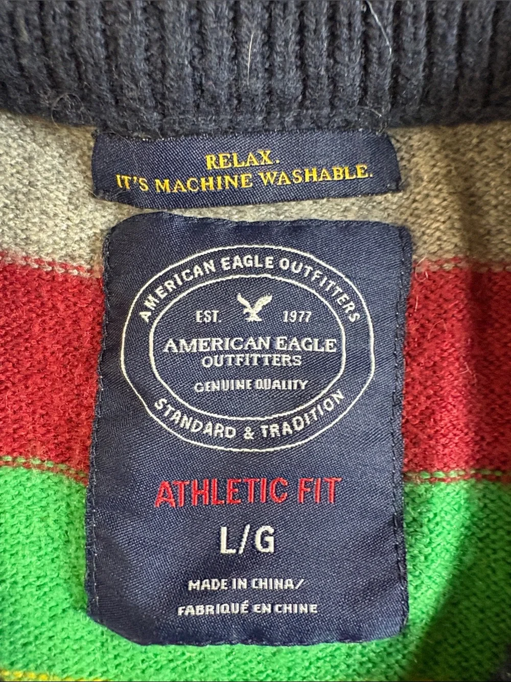American Eagle Outfitters Navy Multicolor Striped Crewneck Sweater